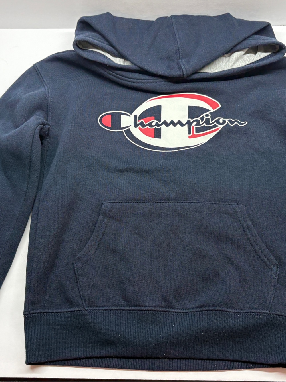 Kids Champion Navy Hoodie with Red & White Logo - Size 6